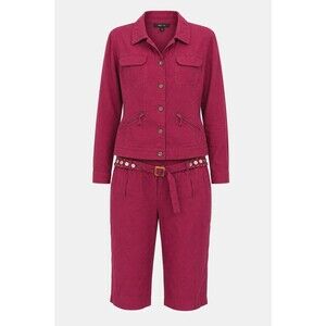 Style & Co 3pc Linen Pants Outfit Set Jacket Pants XL 14 Red Raspberry Suit Belt